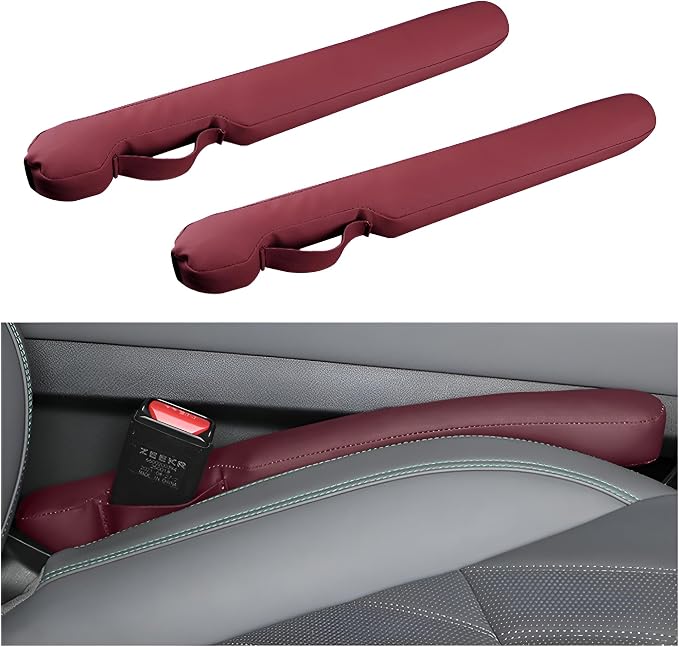 2PCS Car Seat Gap Filler, Soft Foam Automotive Organizer to Fill The Gap Between Seats Console Stop Things from Dropping, Vehicle Seat Side Gap Stopper, Universal for Truck SUV (Wine Red)