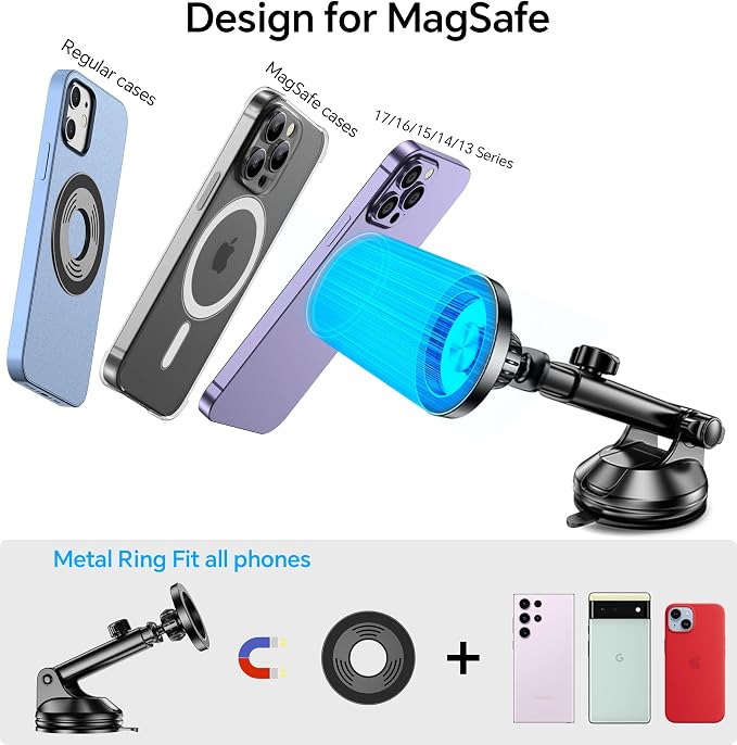 Coolpow for MagSafe Car Mount【Windshield+Vent+Dash】 Magnetic Phone Holder for Car Phone Holder Mount Cell Phone Holders for Your Car Accessories for Women Men for iPhone 17 16 15 Universal Hood Vents