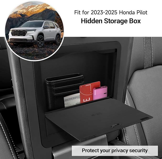 Center Console Hidden Box Organizer Compatible with Honda 2023-2025 2026 Pilot ＆ 2024-2026 Ridgeline ＆ 2024-2026 Passport Accessories Black ABS Plastic Material Secret Compartment