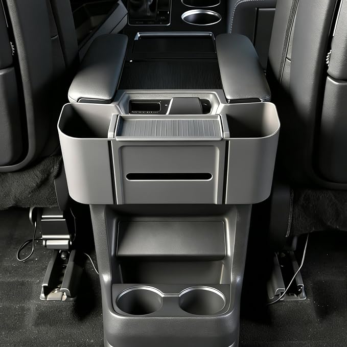JYCDC is compatible with Toyota Sienna rear center armrest storage box,2026 2025 2024 2023 2022 second-row tissue box holder with side storage pockets, and rear seat phone tray interior trim (black).