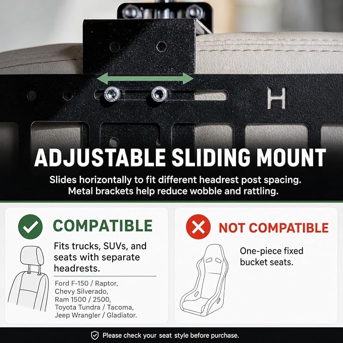 V2 Pro MOLLE Seat Back Panel, 2mm Aluminum Truck Seat Organizer, Anti-Rattle Headrest Mount, MOLLE/PALS Gear Rack for Full-Size Trucks & SUVs, 1 Seat Kit