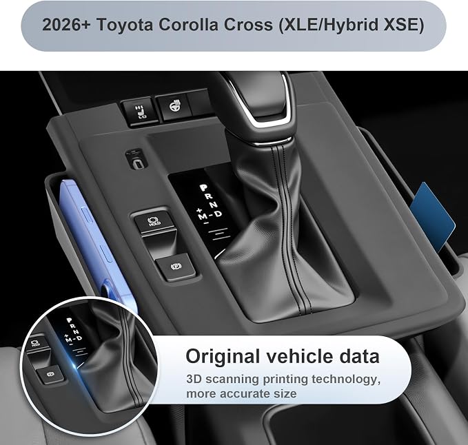 SKTU for 2026 Toyota Corolla Cross Gear Shift Panel for 2026+ Toyota Corolla Cross (XLE/Hybrid XSE) Center Console Organizer 2026 Corolla Cross Accessories Rubber Passenger Side Storage Box Durable
