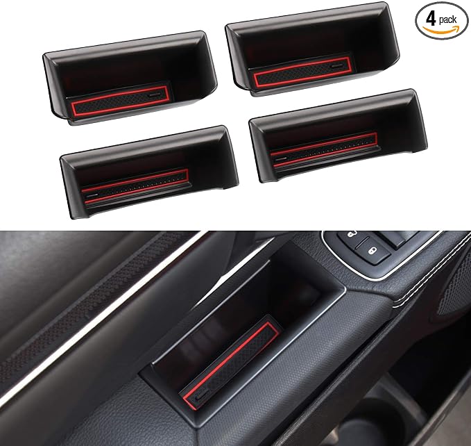 Motrobe for Ram 1500 Door Side Storage Tray 2026 2025 2024 2023 2022 2021 2020 2019 Ram 1500 Door Side Organizer Door Pocket Insert with Red-Lines Mats 4 PCS, Not Fit Ram 2500 3500