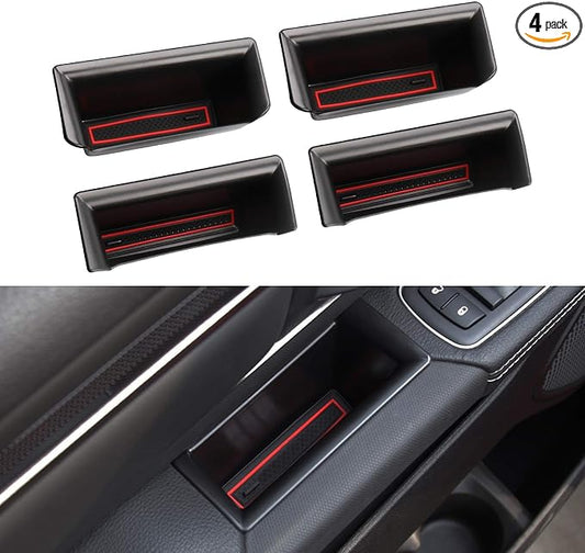 Motrobe for Ram 1500 Door Side Storage Tray 2026 2025 2024 2023 2022 2021 2020 2019 Ram 1500 Door Side Organizer Door Pocket Insert with Red-Lines Mats 4 PCS, Not Fit Ram 2500 3500