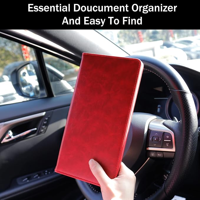 UYYE Auto Car Registration and Insurance Documents Holder - PU Leather Vehicle Glove Box Documents Organizer Wallet, Car Interior Accessories Case Holder for Essential Automobile Documents（Red）