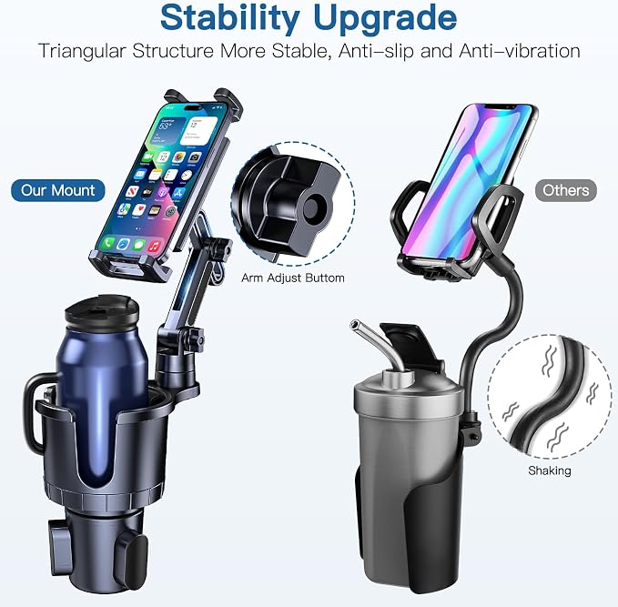 Cup Holder Phone Tablet Mount, 2 in 1 iPad Car Cup Holder with Expander Adjustable Arm for 4.7-10 inches Phone Tablet Mount Compatible for iPad Pro Air Mini, Fire,iPhone 17,Galaxy Phones
