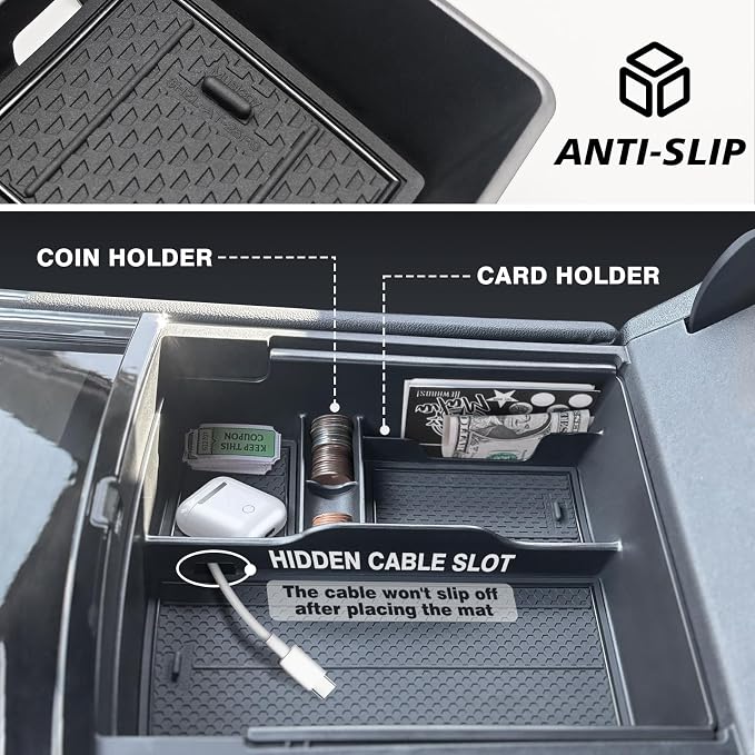 Muslogy Center Console Organizer Compatible with 2024-2026 GMC Acadia & Chevy Traverse & 2025-2026 Buick Enclave Accessories Middle Console Storage Box Armrest Insert Tray Cable Holder ABS Material