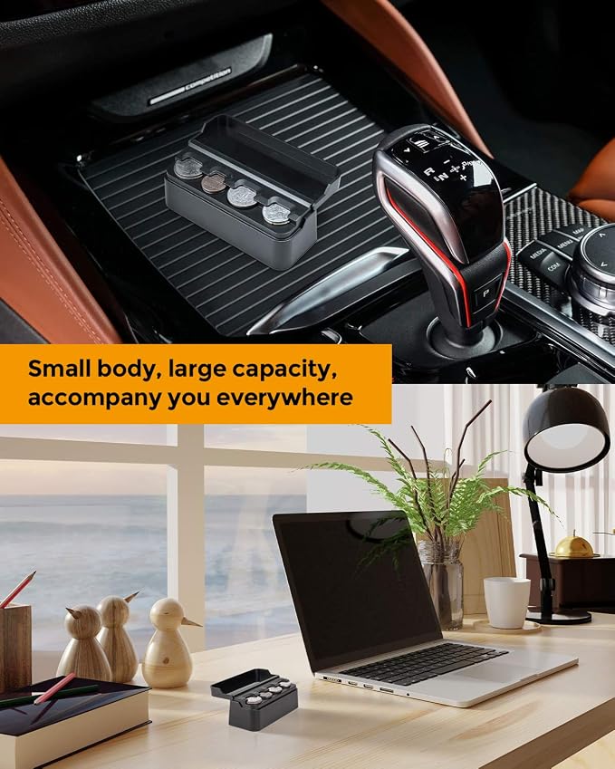JOYTUTUS Coin Holder for Car Change Organizer Universal Storage Coin Money Dispenser Fit for Most Car Trucks Accessories(Black, 2 Pack)