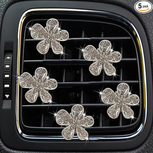5 Pcs Car Vent Clip,Bling Flower Car Air Fresheners Vent Clips Cute Car Vent Decorations,Car Diffuser Rhinestone Car Interior Decoration Charm Car Vent Accessories