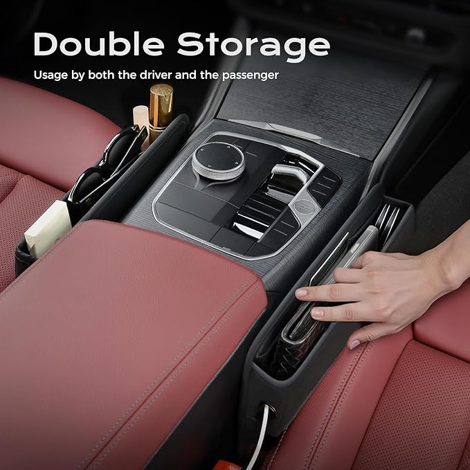 Coverado Universal Car Seat Gap Filler Organizer, Premium Suede Leather Car Seat Side Gap Filler, Seat Gap Storage Box for SUV Truck, Car Interior Accessories, Black-2pc