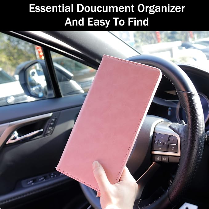 UYYE Auto Car Registration and Insurance Documents Holder - PU Leather Vehicle Glove Box Documents Organizer Wallet, Car Interior Accessories Case Holder for Essential Automobile Documents（Pink）