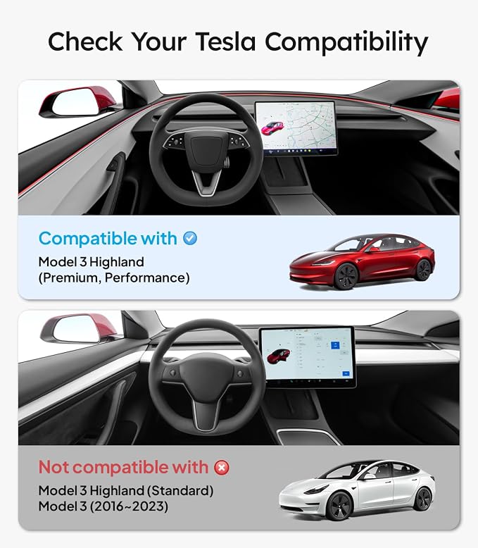 Wigoo 2026 Upgrade Tesla Model 3 Highland Accessories Rear Center Console Organizer [Partitioned Storage & Stable Installation] Backseat Storage Box for Tesla Model 3 2024~2026 - Obsidian Series