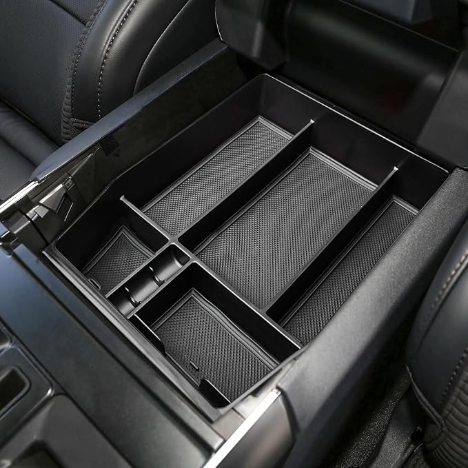 EDBETOS Center Console Organizer Compatible with Ford F150 2021-2023 Accessories (40/Console/40 Front-Seats ONLY) F-150 Armrest Box Interior Pallet Secondary Storage Box Insert Tray, Black