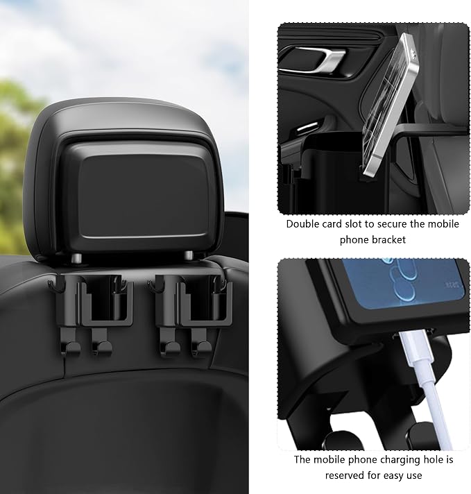 OFBAND 2PCS Multifunctional Car Cup Holder + Car Phone Holder + Car Purse Hook,Hanging Back Seat Car Organizer with Headrest Hooks,Universal Car Organizer Car Accessories Interior