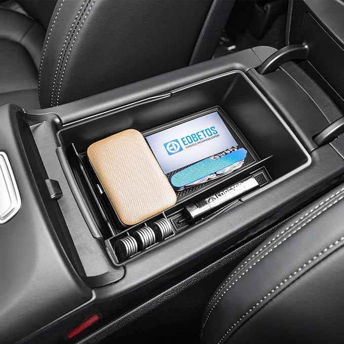 EDBETOS Center Console Organizer Tray Compatible with Hyundai Santa Fe TM 2021 2022 2023 Accessories and Santa Fe SEL 2022 2023 Interior Secondary Armrest Storage Box ABS Insert Tray, Black Trim