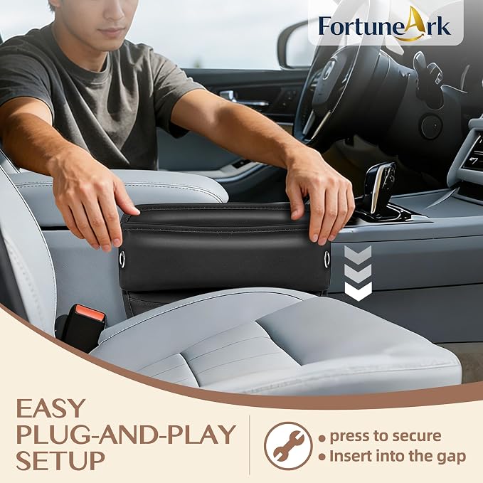 Car Seat Gap Filler Organizer, Premium PU Leather Console Catcher Side Storage Box with Cable Management Holes, Universal Fit Gap Stuffer for Phones & Wallets, Brown 2 Pack