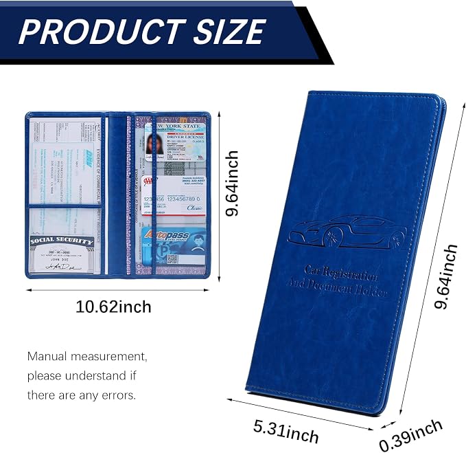 Car Registration and Insurance Card Holder for Women Men, Dark Blue Glove Box Paperwork Organizer with Magnetic Buckle for Easy Access and Protect Documents and Various Cards in Vehicle