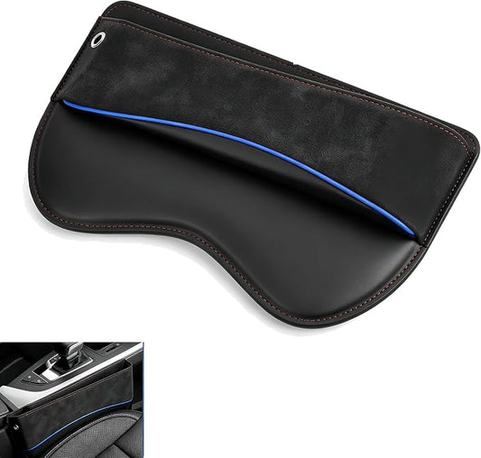 1 PC Car Seat Gap Filler, Multifunctional Leather Storage Box with Cable Port, Anti-slip Organizer for Phone Key Card, Universal for Most Cars, Trucks, SUVs (Black)