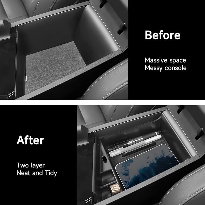 Center Console Organizer Compatible with Hyundai 2021-2025 2026 Elantra Accessories (NOT Fit Manual Hand Break Models) Black ABS Plastic Material Armrest Secondary Storage Box