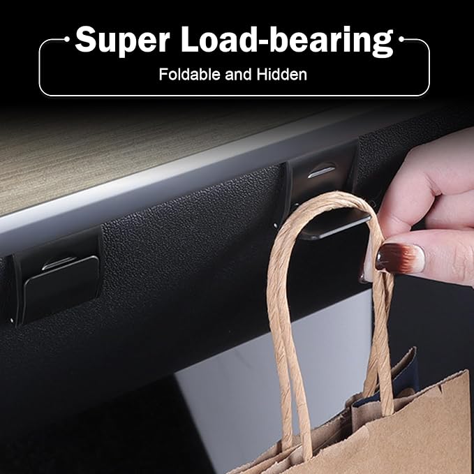 2 PCS Car Glove Box Hooks, Clip-on Design Passenger Seat Storage Hanger, Sturdy Car Interior Travel Storage Organizer for Bag, Umbrella, Compatible with Model Y 2021-2024 (Black)