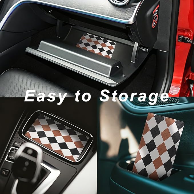 Car Registration and Insurance Holder, Premium Pu Leather Vehicle Glove Box Organizer - for Driver License, Cards & Essential Documents (L-Diamond pattern)