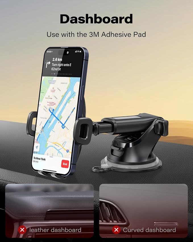 APPS2Car Car Phone Mount with Suction Cup, Universal Windshield Dashboard Holder with Sticky Gel Pad, Compatible with iPhone 17/16/15/14/13, Samsung, Most Smartphones