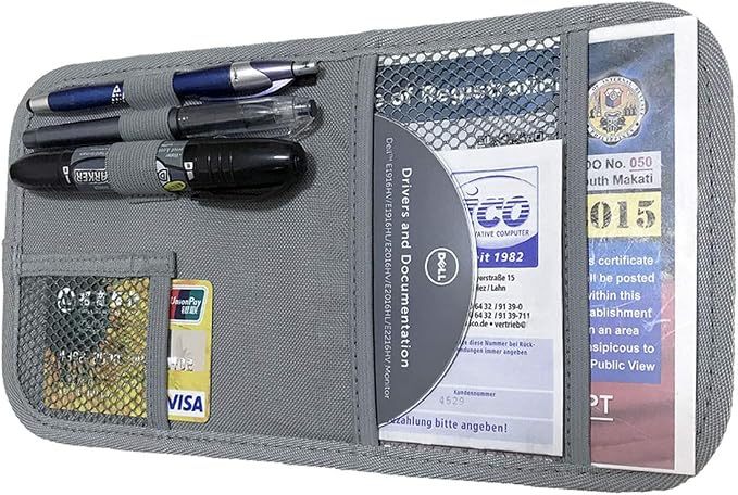 Car Sun Visor Organizer, Auto Visor Holder Interior Accessories Pocket Organizer - Car Registration Holder Document Storage Pouch Pen holder - Grey