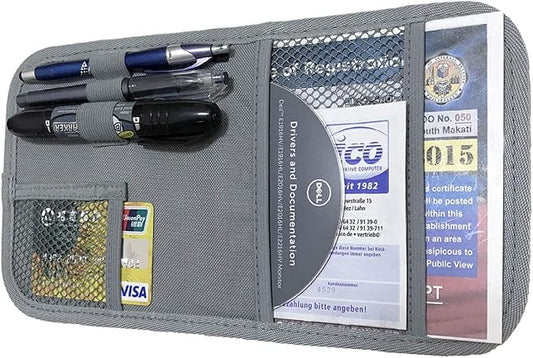 Car Sun Visor Organizer, Auto Visor Holder Interior Accessories Pocket Organizer - Car Registration Holder Document Storage Pouch Pen holder - Grey