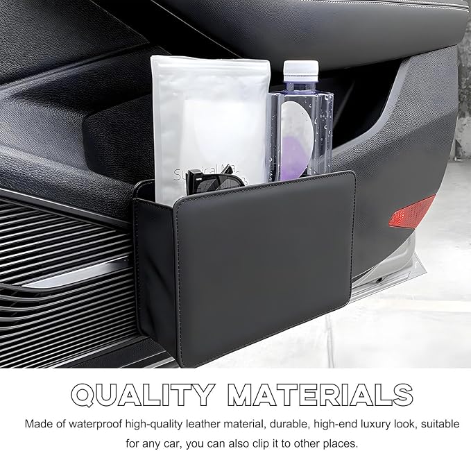 Yourkar Car Trash Can, Foldable Waterproof Leather Car Garbage Organizer Holder, Automotive Mini Dustbin Container with One Roll Trash Bag, Universal Interior Car Accessories (Dark Brown)