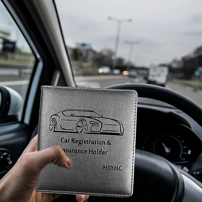 Car Registration and Insurance Holder, 5.5 x 5 Inch PU Leather Vehicle Glove Box Organizer Wallet Case Organizer for Insurance Card, Driver License, Essential Document, Paperwork
