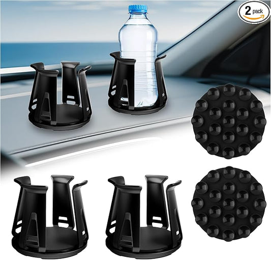2PCS Car Cup Holder Inserts,2-in-1 Self-Adhesive & Suction Cup Car Cupholder Insert with Adaptive Clamping Arms,Universal Cups Holder Expander for Most Cars/Trucks/SUVs