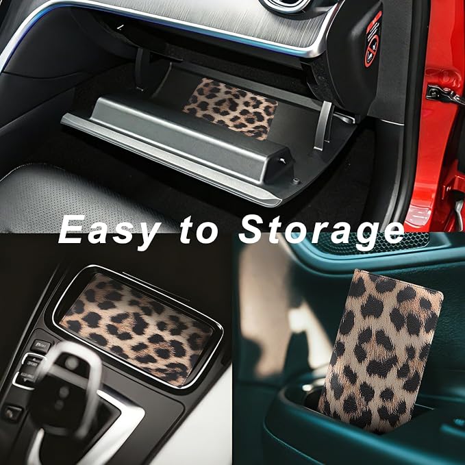 Car Registration and Insurance Holder, Premium Pu Leather Vehicle Glove Box Organizer - for Driver License, Cards & Essential Documents (L-Leopard)