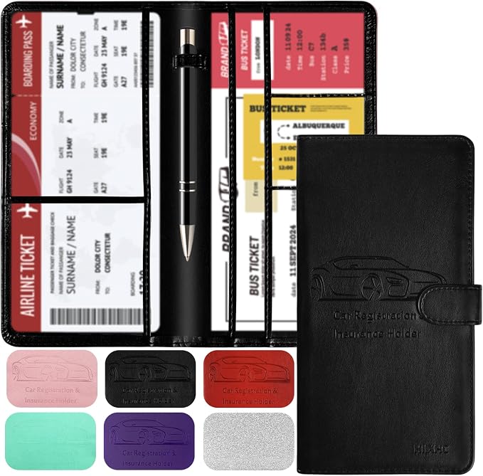 Car Registration and Insurance Card Holder with Magnetic Closure, Leather Vehicle Glove Box Automobile Documents Paperwork Wallet Case Organizer for ID, Driver's License, Key Contact Information Cards