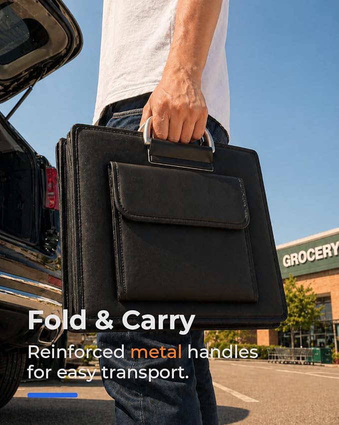 Car Trunk Organizer for SUV, 112L with Cooler Bag, Lid and Dividers | Grocery and Road Trip Storage; Customizable Compartments; Reinforced Structure; Non-Slip Base; Easy Carry; Fold-Flat Storage
