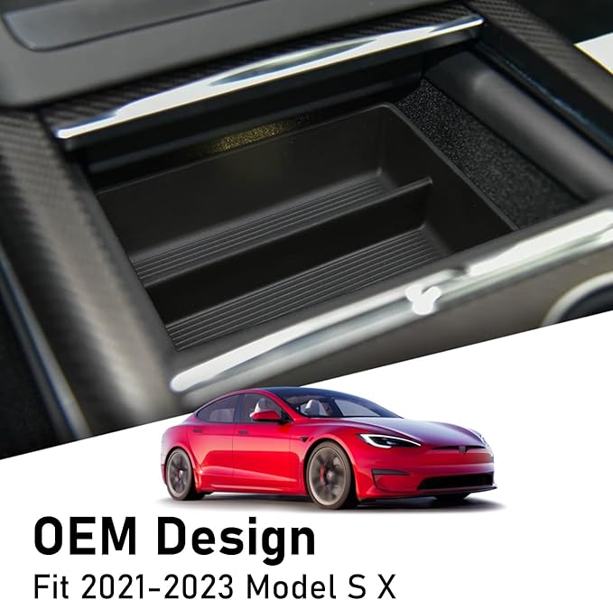 Yumzeco Compatible with 2021-2025 Tesla Model S Model X Center Console Organizer Plaid/Long Range, Armrest Silicone Center Console Storage Box for 2022 2023 2024 2025 Tesla S X Accessories
