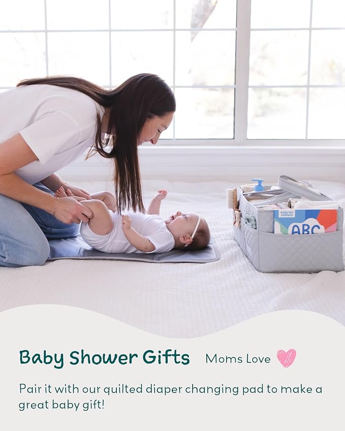 Lily Miles Baby Diaper Caddy Organizer, Nursery Storage Tote for Newborn Essentials and Diaper Change Station, Gift for Baby Shower and Registry Must-Have (Heather Gray)