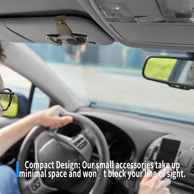 Yuoyar 2 Packs Magnetic Sunglass Holder for Car Visor (Beige) | Magnetic Interior Car Accessories