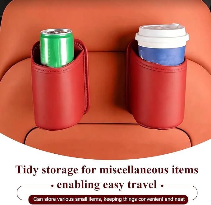 Car Cup Holder, Waterproof Leather Car Door Cup Holder, Clip-On Back Seat Storage Bag & Trash Can, Universal Hanging Drink & Phone Organizer Pocket for Most Cars (Red)