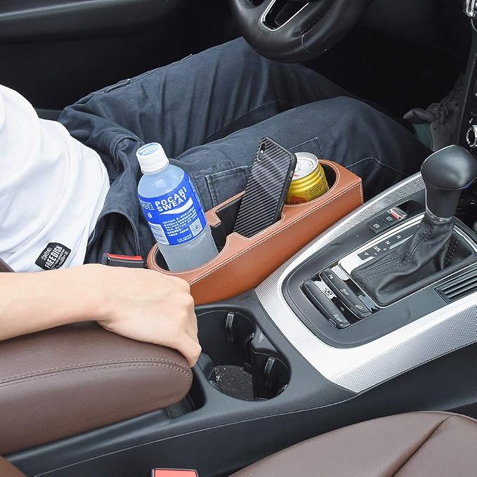 Brown Multifunctional Car Cup Holder Car Seat Organizer Gap Filler Bottle Phone Storage Organizer