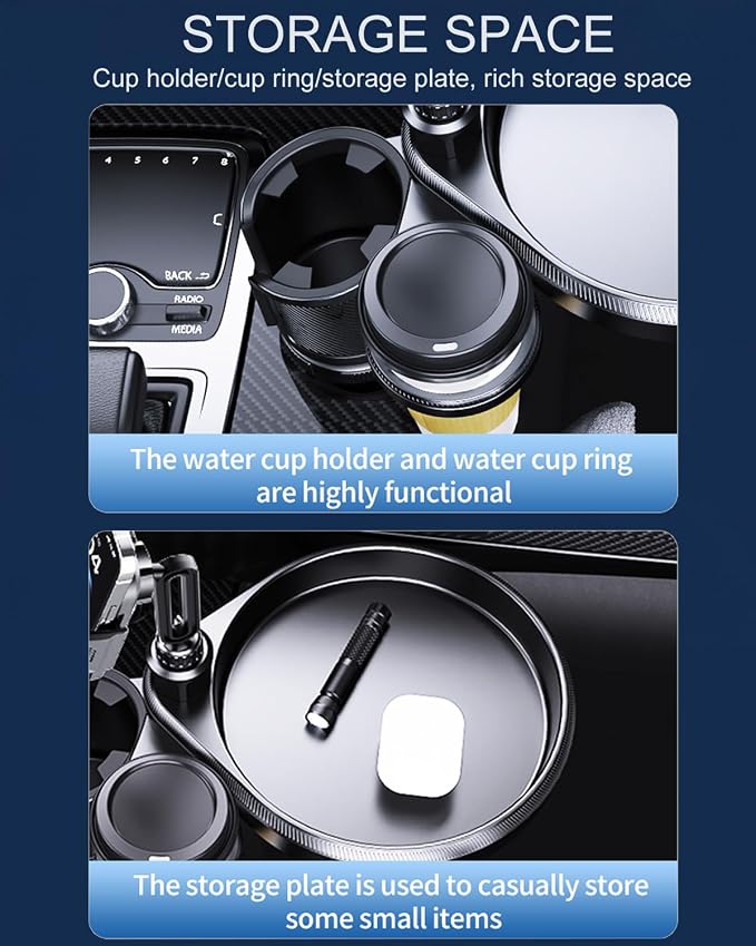 4-in-1 Upgrade Car Cup Holder Tray- Expandable Car Food Table Tray | Multifunctional Detachable Car Tray with Phone Holder | Adjustable Cup Holder for Car Road Trip Essentials