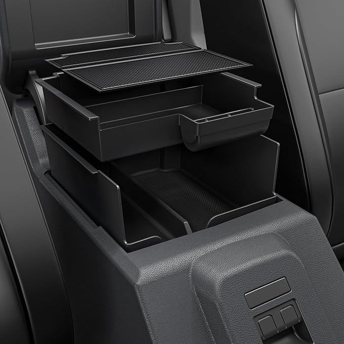 Mabett Double-Layer Console Organizer for Bronco 2025 2026 4-door, Armrest Storage Box with Non-Slip Mat for Bronco Accessories (Not for Manual Transmission Not for Bronco Sport)