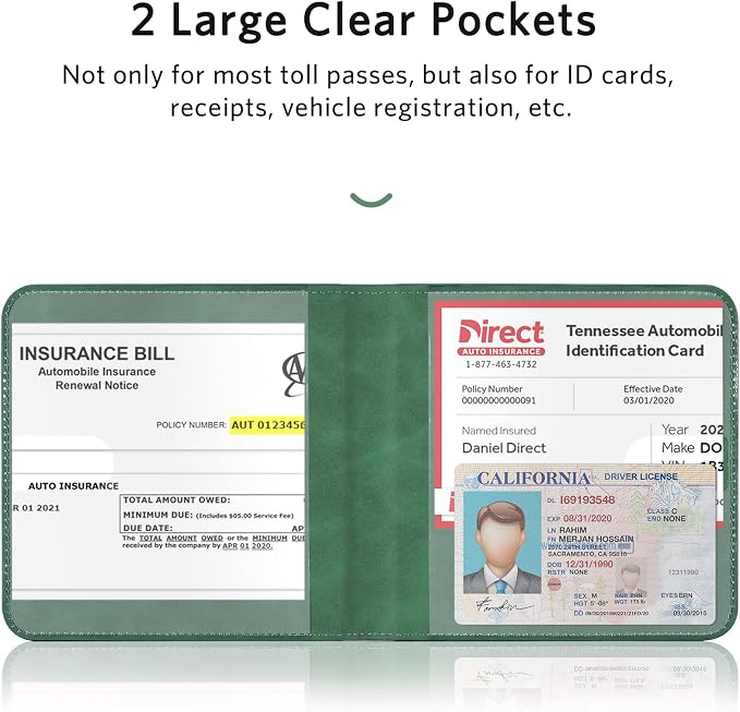 CoBak Car Registration and Insurance Holder - Small and Lightweight Vehicle Glove Box Car Organizer, Auto Truck Comparment Accessories Case for Essential Document, Driver License (Emerald)