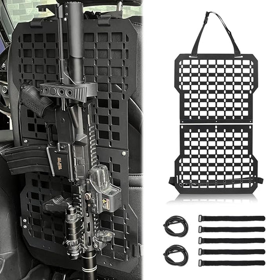 MAIKER Rigid Molle Panels For Vehicles Truck Mount Rack Panel Tactical Seat Back Organizer Adjustable Versatile Panel with Hook and Loop Fasteners & Elastic Rope for Storage Gears Accessories, Black