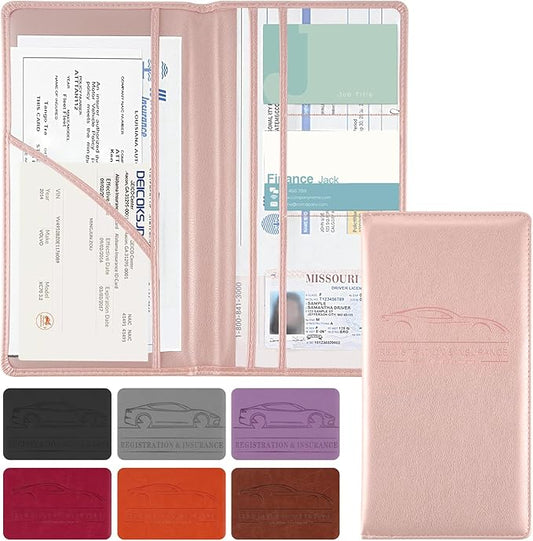 JUSTTOP 1Pack Car Registration and Insurance Holder,Car Document Holder for Cards License with Magnetic Shut,Vehicle Glove Box Car Organizer for Documents, Cards, License(Pink)