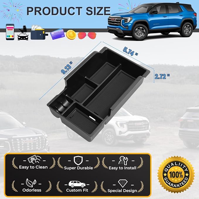 Center Console Organizer Tray for 2026 2025 GMC Terrain (Elevation Denali At4) Interior Accessories Middle Console Armrest Storage Coin Box