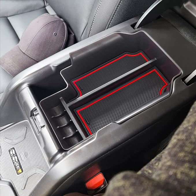 Center Console Organizer Fit Chevy Colorado/GMC Canyon, Red Trim | Compatible with 2015-2022, Armrest Secondary Storage Box, ABS Materials