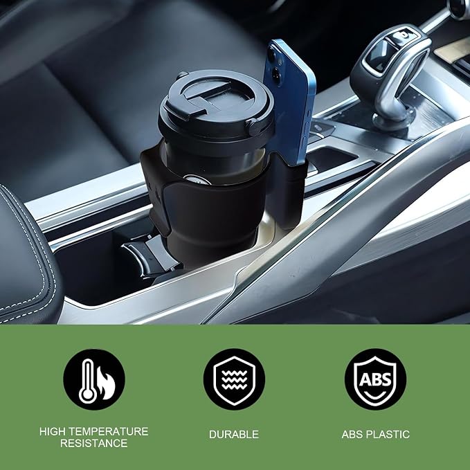 Shakas Car Cup Holder Expander, PP Air Vent Center Seat Back Drink Bottom Bracket Cell Phone Holder Sundries Box, Multifunctional Portable Accessory for Most Cars (Black)