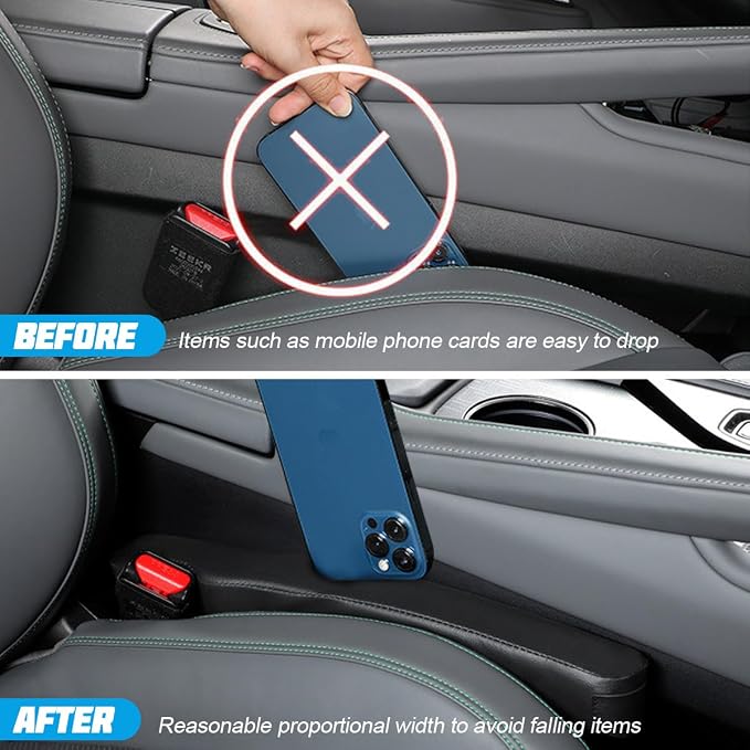 Mandark Car Seat Gap Filler, 2PCS Leather Vehicle Gap Stopper to Fill Between Seat and Console, Automotive Crevice Plug Blocker Accessories from Dropping, Universal for SUV, Sedan, Truck (Black)
