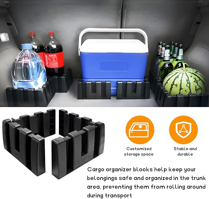 DXNQ 8PCS Multipurpose Cargo Organizer Blocks, Plastic Cargo Storage Organizer Blocks for Wool Carpet Trunk, Grocery Trunk Divider Cargo Containment System for Car SUV Van Trunk