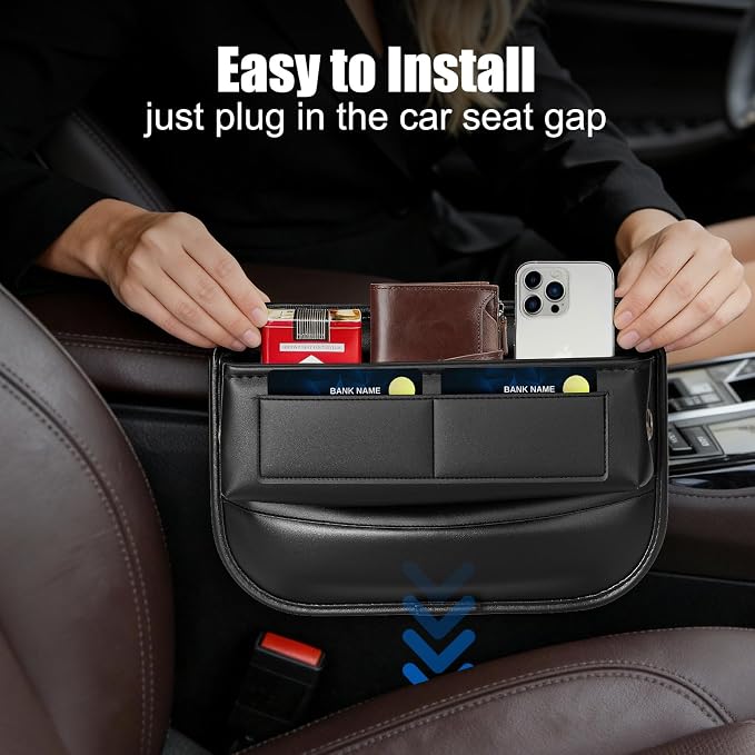Car Seat Gap Filler Organizer, Universal Premium Leather Car Gap Filler with Card Slots for Front Seat Between Car Seat and Console Hold Phone, Sunglasses, Keys, fit for Car Suv Truck (2)